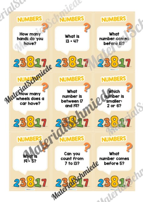 Zahlen / Numbers: Plauderkarten auf Englisch (Arbeitsblatt 03)