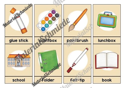 Schule / At school: 32 Bildkarten auf Englisch (Arbeitsblatt 02)