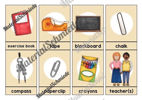 Schule / At school: 32 Bildkarten auf Englisch (Arbeitsblatt 03)