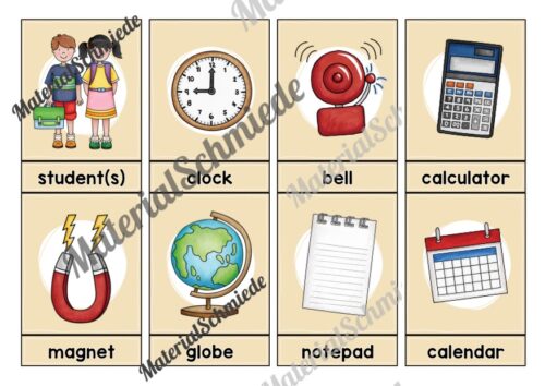Schule / At school: 32 Bildkarten auf Englisch (Arbeitsblatt 04)