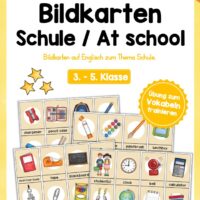 Schule / At school: 32 Bildkarten auf Englisch