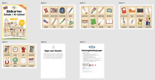 Schule / At school: 32 Bildkarten auf Englisch (Überblick)