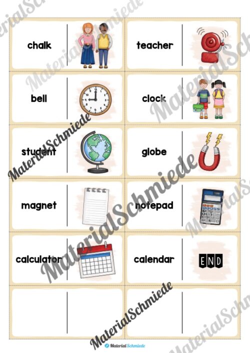 Schule / At school: Domino auf Englisch (Arbeitsblatt 03)