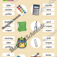 Schule / At school: Klammerkarten auf Englisch (Arbeitsblatt 02)