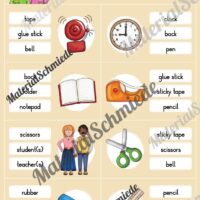 Schule / At school: Klammerkarten auf Englisch (Arbeitsblatt 09)