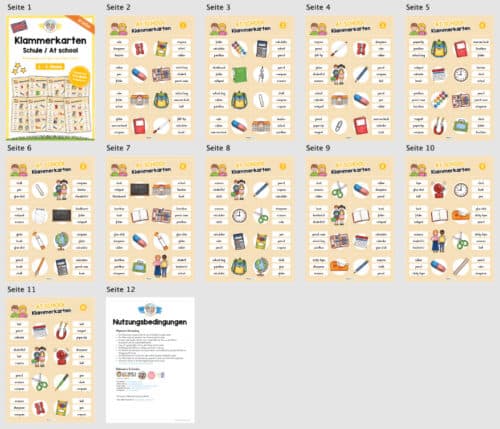 Schule / At school: Klammerkarten auf Englisch (Überblick)