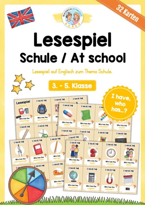 Schule / At school: Lesespiel auf Englisch (32 Karten)