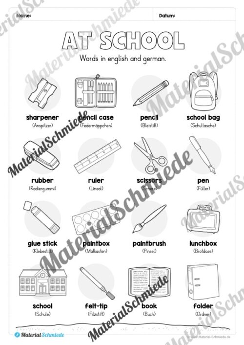 Schule (At school) im Englischunterricht (Arbeitsblatt 02)