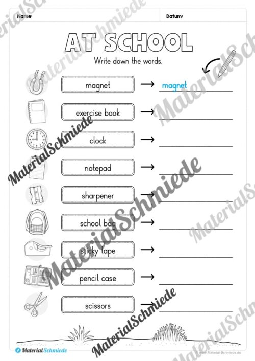 Schule (At school) im Englischunterricht (Arbeitsblatt 05)