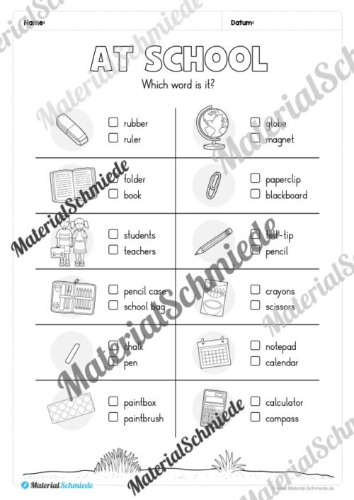 Schule (At school) im Englischunterricht (Arbeitsblatt 08)