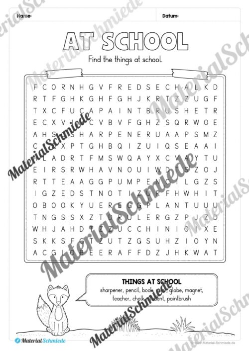 Schule (At school) im Englischunterricht (Arbeitsblatt 09)