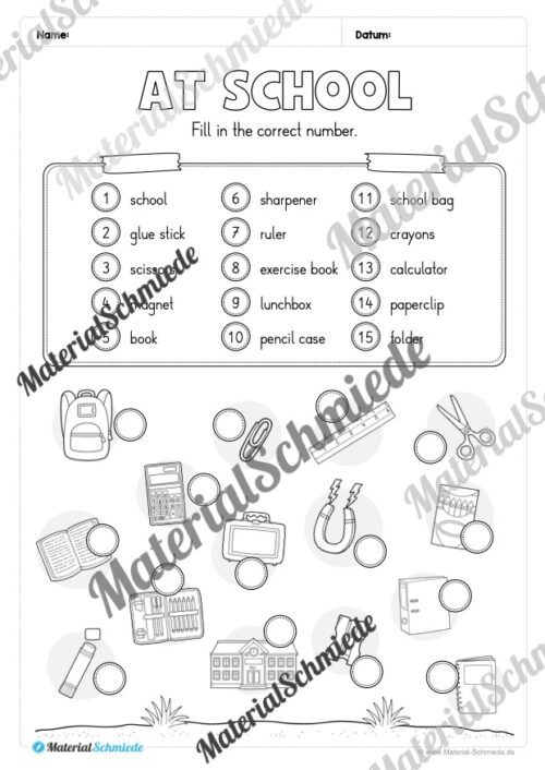 Schule (At school) im Englischunterricht (Arbeitsblatt 10)