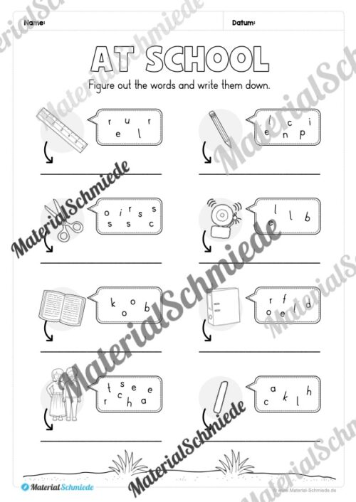 Schule (At school) im Englischunterricht (Arbeitsblatt 11)