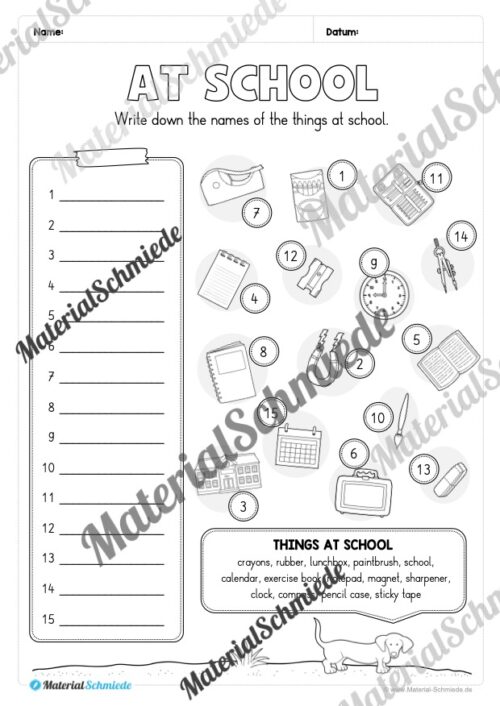 Schule (At school) im Englischunterricht (Arbeitsblatt 12)