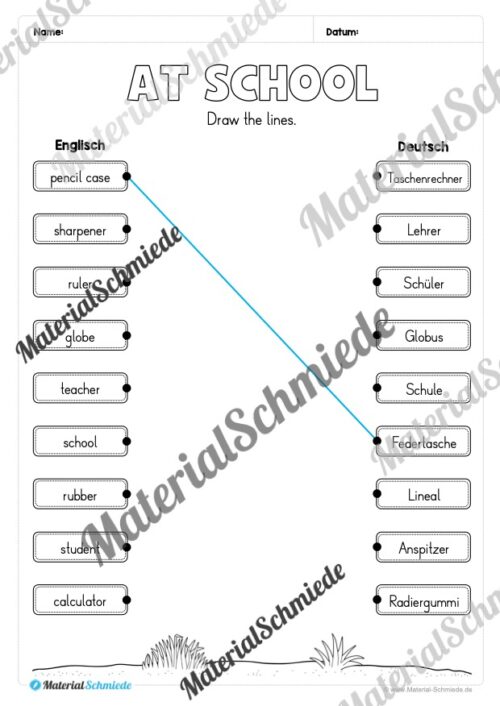 Schule (At school) im Englischunterricht (Arbeitsblatt 13)
