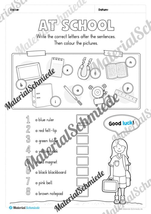 Schule (At school) im Englischunterricht (Arbeitsblatt 14)