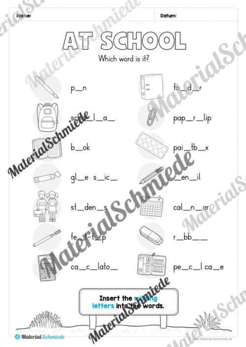 Schule (At school) im Englischunterricht (Arbeitsblatt 16)