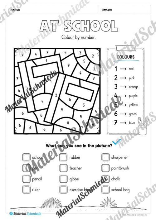 Schule (At school) im Englischunterricht (Arbeitsblatt 18)