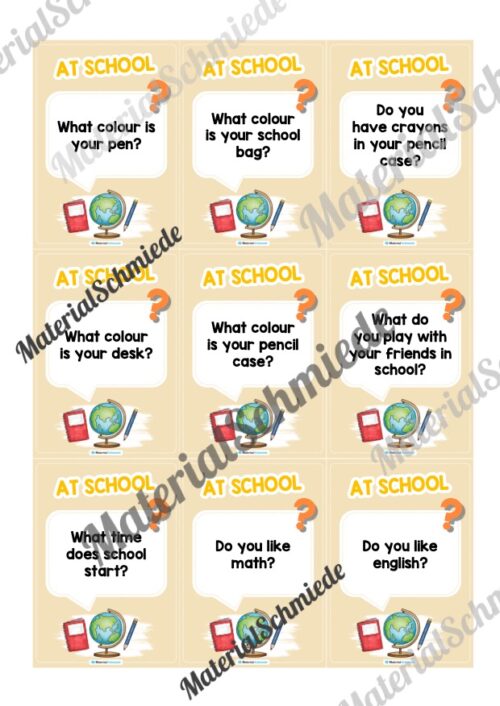 Schule / At school: Plauderkarten auf Englisch (Arbeitsblatt 02)