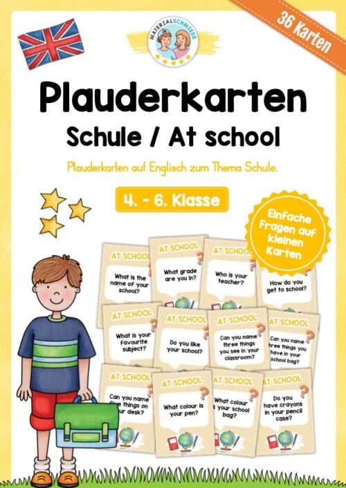Schule / At school: Plauderkarten auf Englisch (36 Stück)