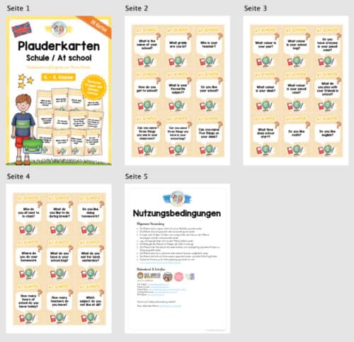 Schule / At school: Plauderkarten auf Englisch (Überblick)