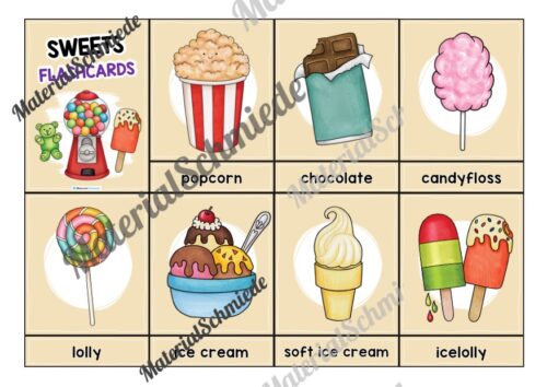 Süßigkeiten / Sweets: Bildkarten auf Englisch (Arbeitsblatt 01)