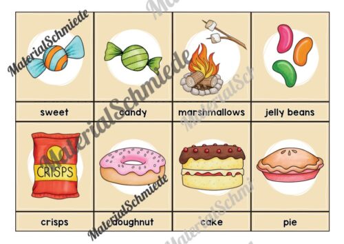 Süßigkeiten / Sweets: Bildkarten auf Englisch (Arbeitsblatt 02)