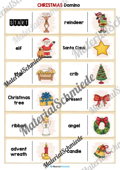 Weihnachten / Christmas: Domino auf Englisch (Arbeitsblatt 01)