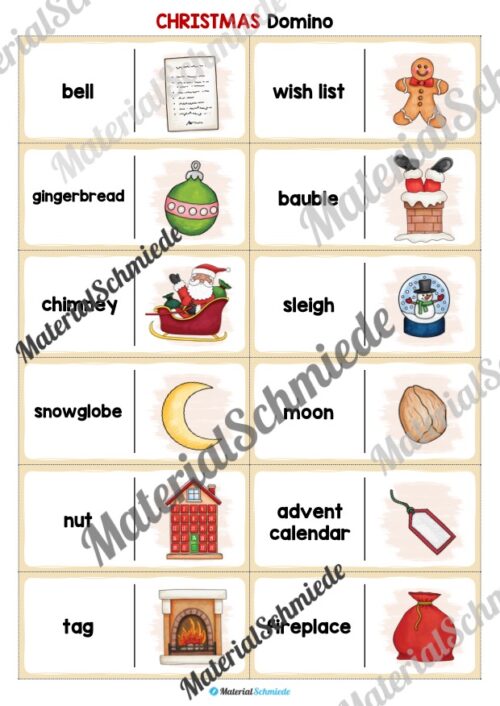 Weihnachten / Christmas: Domino auf Englisch (Arbeitsblatt 02)