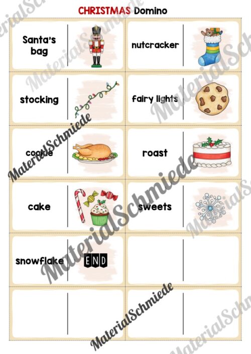 Weihnachten / Christmas: Domino auf Englisch (Arbeitsblatt 03)