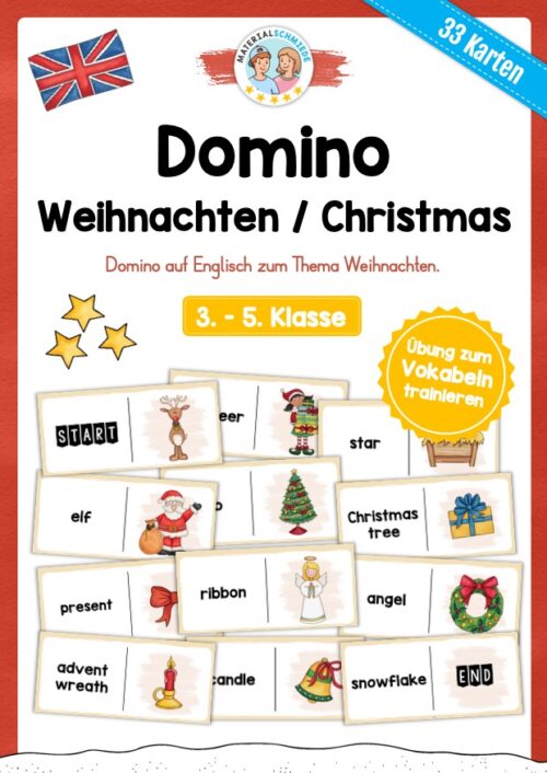 Weihnachten / Christmas: Domino auf Englisch (33 Karten)