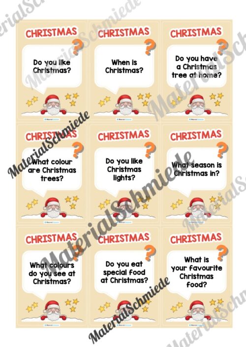 Weihnachten / Christmas: Plauderkarten auf Englisch (Arbeitsblatt 01)