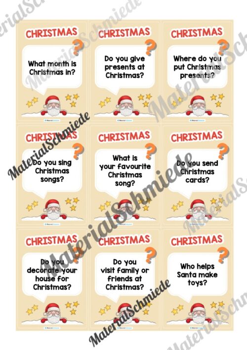 Weihnachten / Christmas: Plauderkarten auf Englisch (Arbeitsblatt 02)