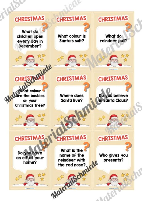 Weihnachten / Christmas: Plauderkarten auf Englisch (Arbeitsblatt 03)