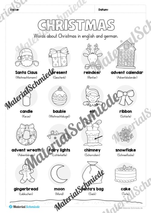 Materialpaket Weihnachten/Christmas auf Englisch (Arbeitsblatt 02)