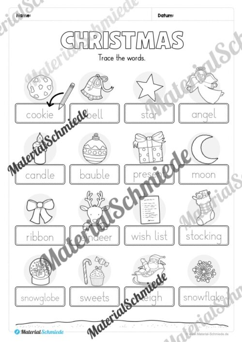 Materialpaket Weihnachten/Christmas auf Englisch (Arbeitsblatt 04)