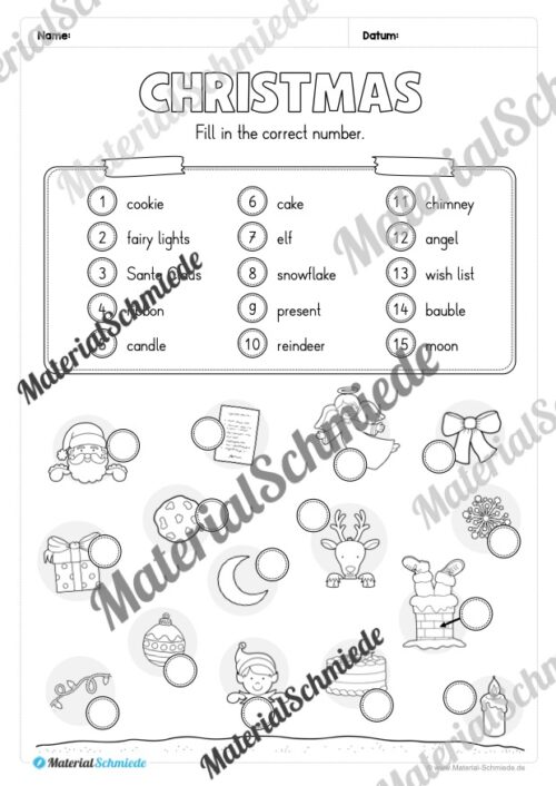 Materialpaket Weihnachten/Christmas auf Englisch (Arbeitsblatt 09)