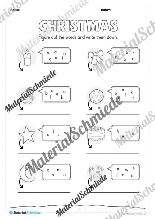 Materialpaket Weihnachten/Christmas auf Englisch (Arbeitsblatt 10)