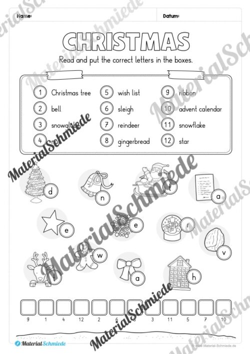 Materialpaket Weihnachten/Christmas auf Englisch (Arbeitsblatt 11)