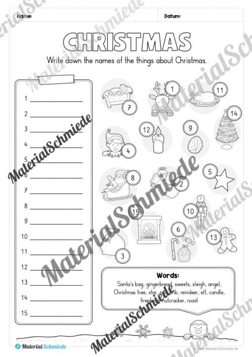 Materialpaket Weihnachten/Christmas auf Englisch (Arbeitsblatt 12)