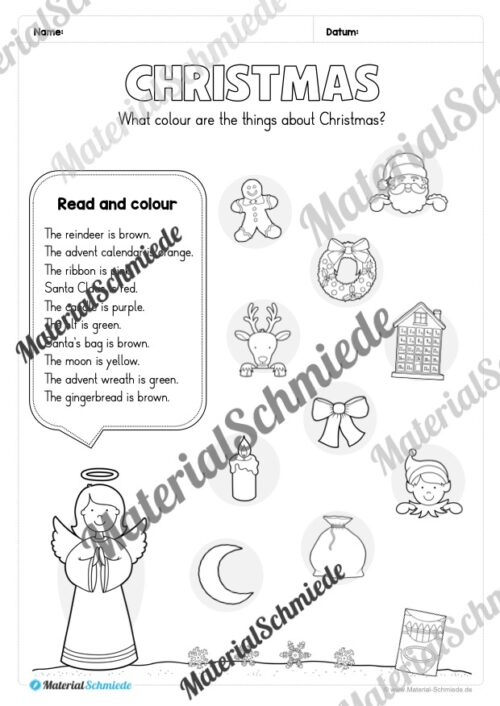 Materialpaket Weihnachten/Christmas auf Englisch (Arbeitsblatt 13)