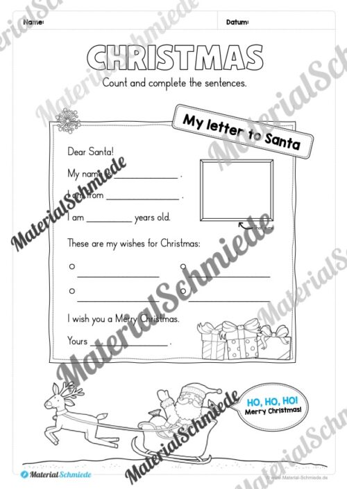 Materialpaket Weihnachten/Christmas auf Englisch (Arbeitsblatt 24)