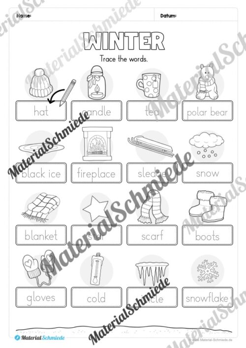 Workbook Winter auf Englisch (Arbeitsblatt 04)