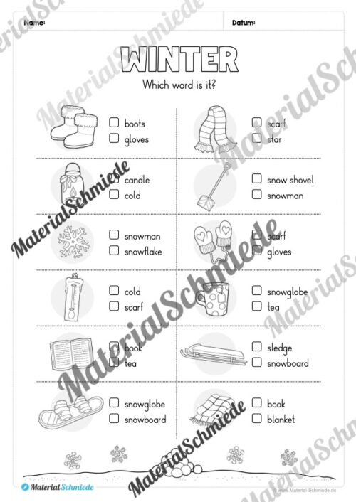 Workbook Winter auf Englisch (Arbeitsblatt 07)