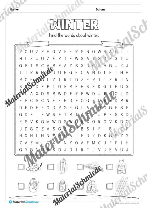 Workbook Winter auf Englisch (Arbeitsblatt 08)