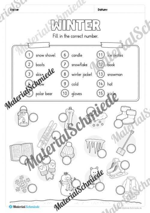 Workbook Winter auf Englisch (Arbeitsblatt 09)