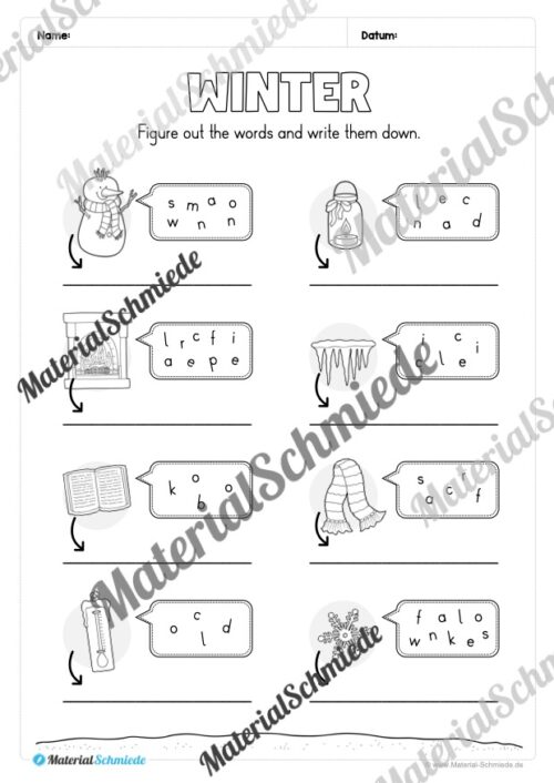 Workbook Winter auf Englisch (Arbeitsblatt 12)