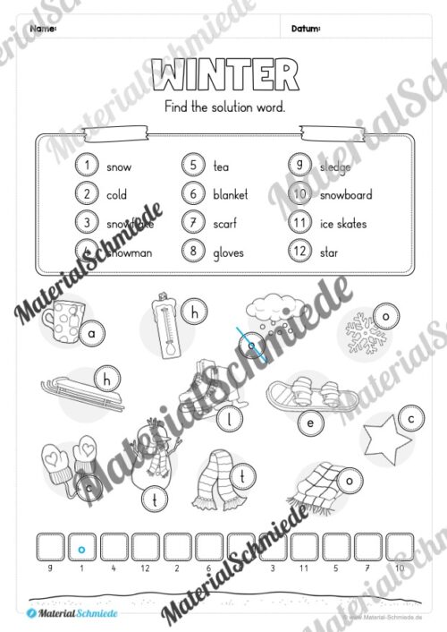 Workbook Winter auf Englisch (Arbeitsblatt 14)