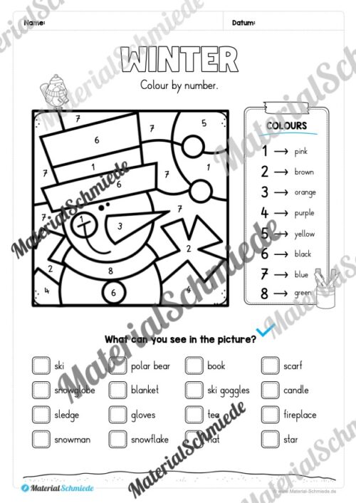 Workbook Winter auf Englisch (Arbeitsblatt 15)