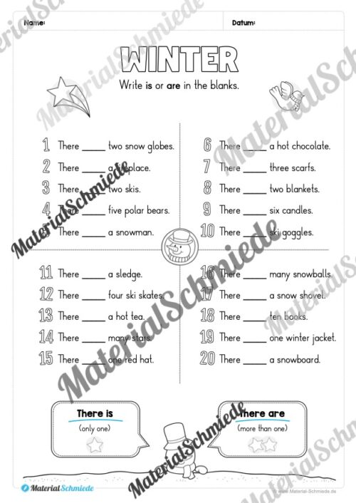 Workbook Winter auf Englisch (Arbeitsblatt 21)
